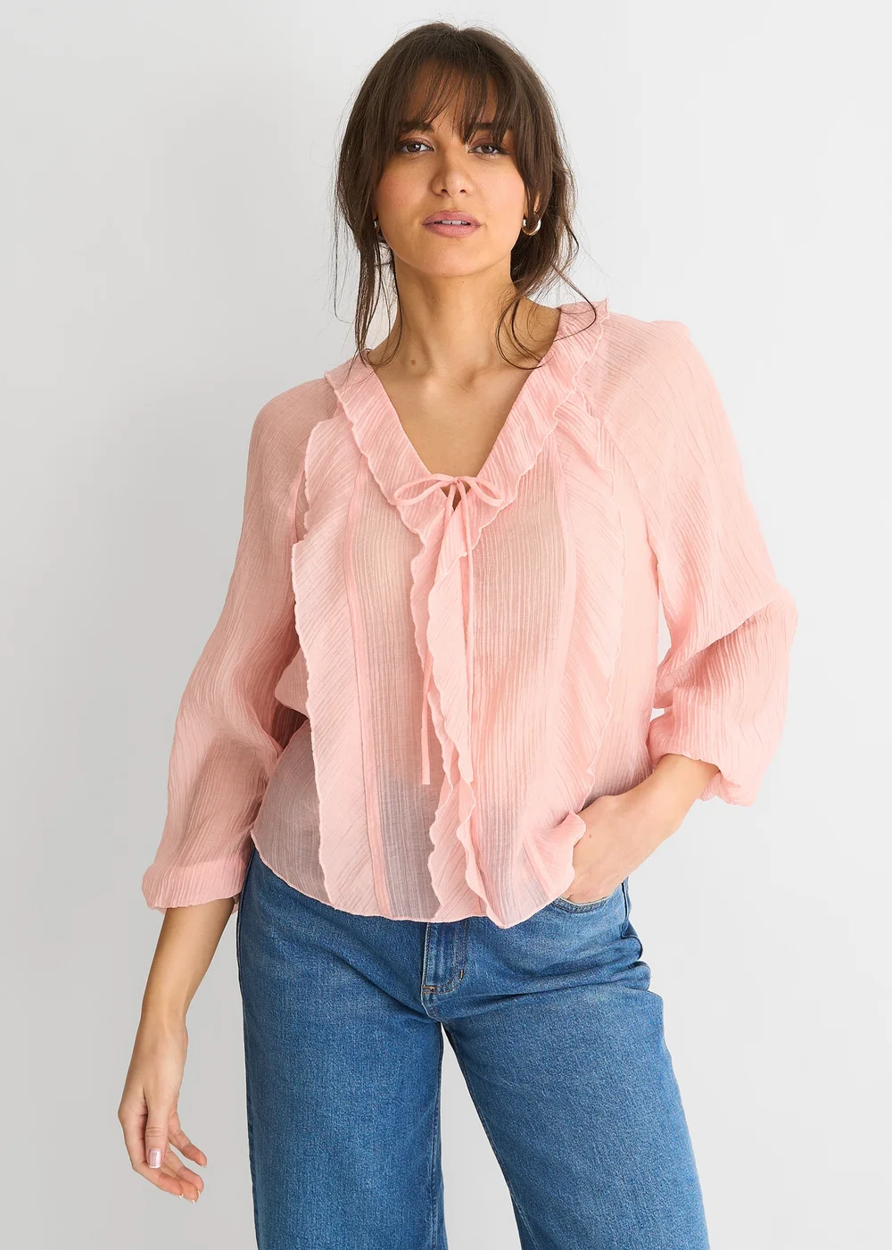 Gini London Pink Long Sleeeves Tie Detail Ruffle Blouse - 8 Image 3