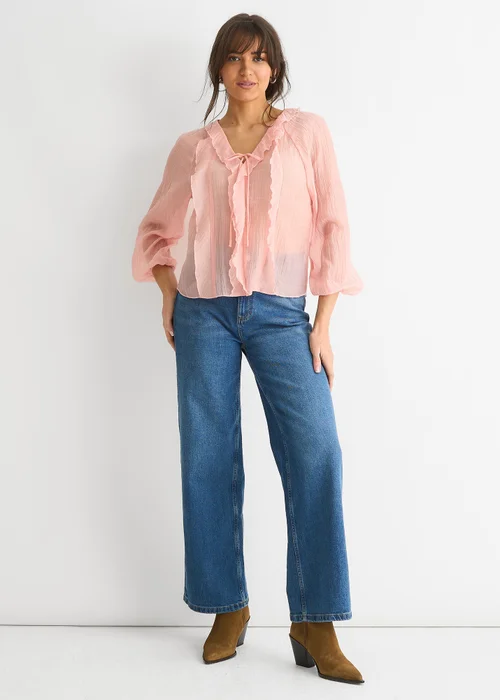 Gini London Pink Long Sleeeves Tie Detail Ruffle Blouse - 8 Image 1