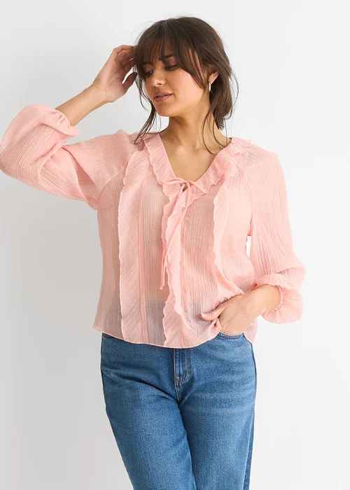 Gini London Pink Long Sleeeves Tie Detail Ruffle Blouse - 8 Image 4