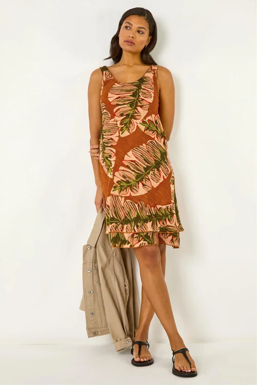 Roman Amber Leaf Print Double Layer Dress - 18 Image 1