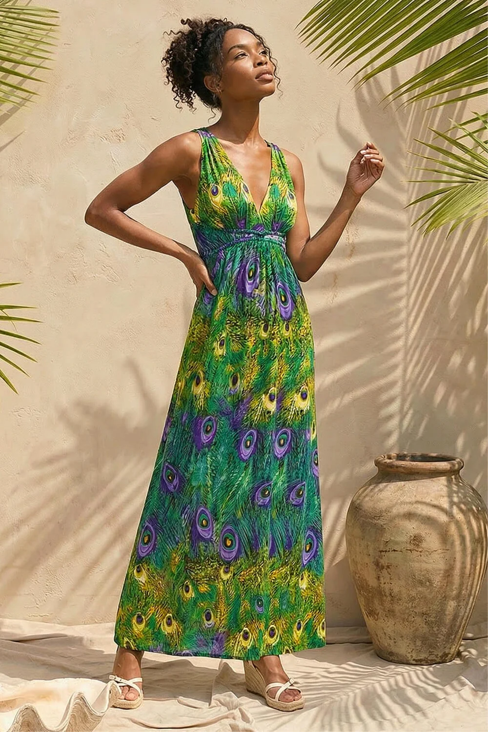 Roman Green Peacock Printed Stretch Maxi Dress - 20 Image 2