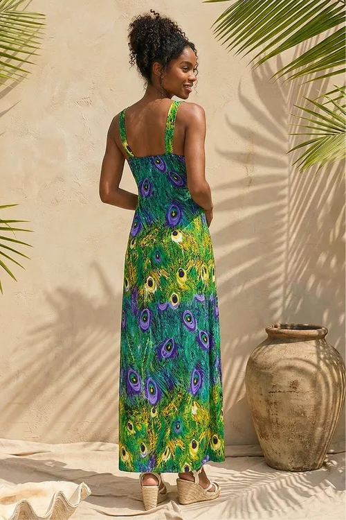 Roman Green Peacock Printed Stretch Maxi Dress - 20 Image 3