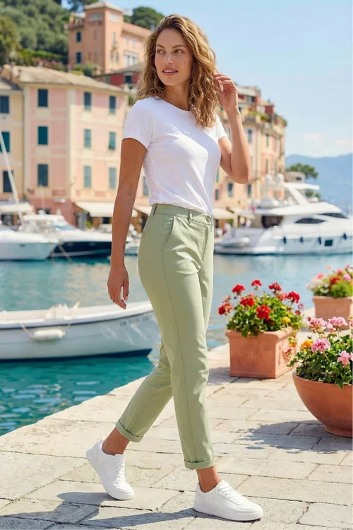 Roman Khaki Plain Cotton Chino Trousers - 18 Image 3