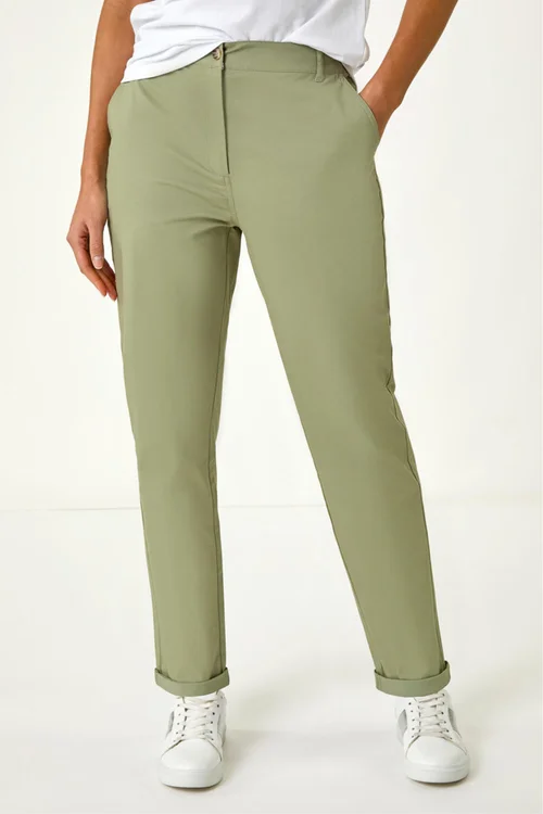 Roman Khaki Plain Cotton Chino Trousers - 18 Image 4