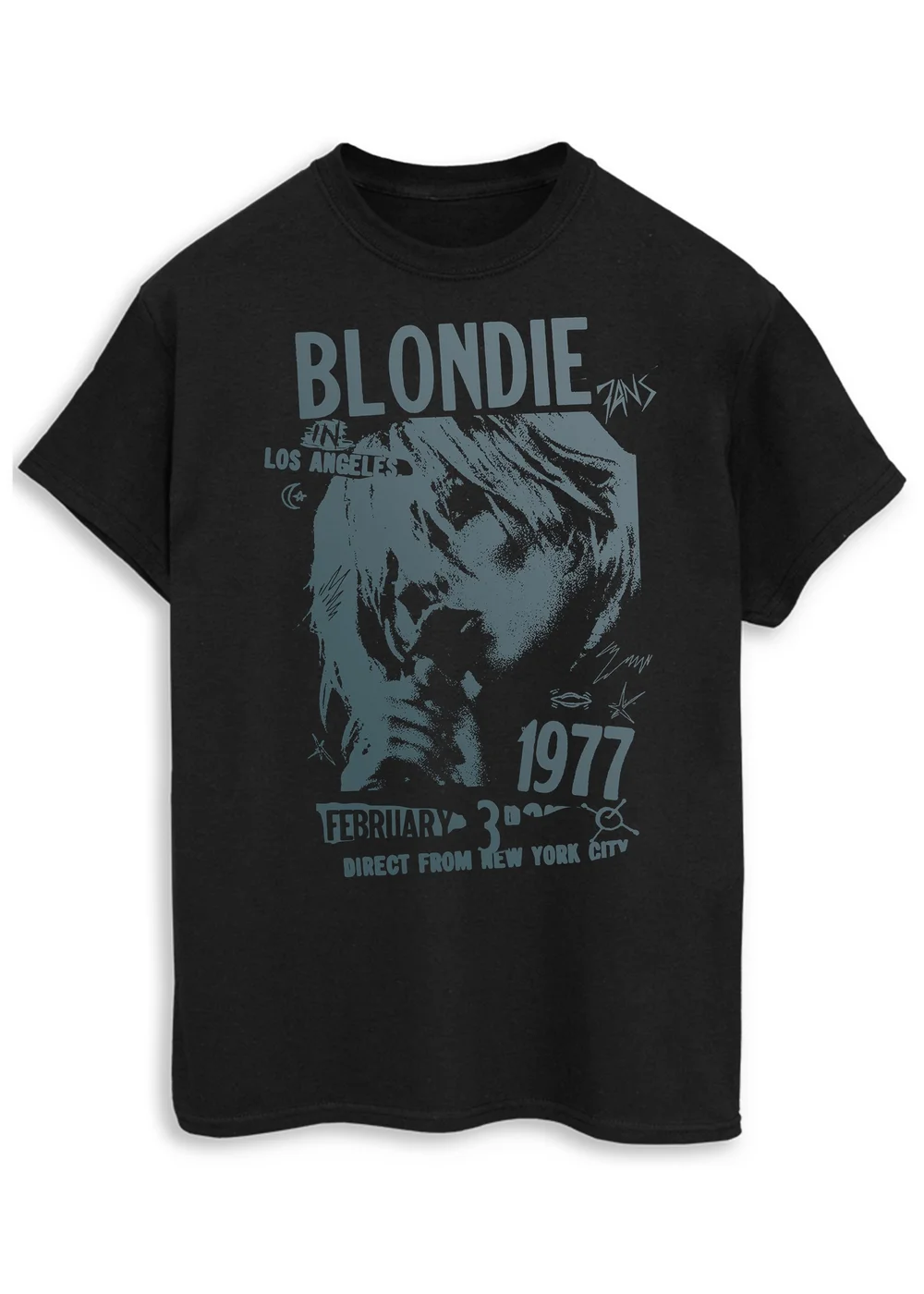 Blondie 1977 Tour Black Boyfriend Fit Music Graphic T-Shirt - M Image 1