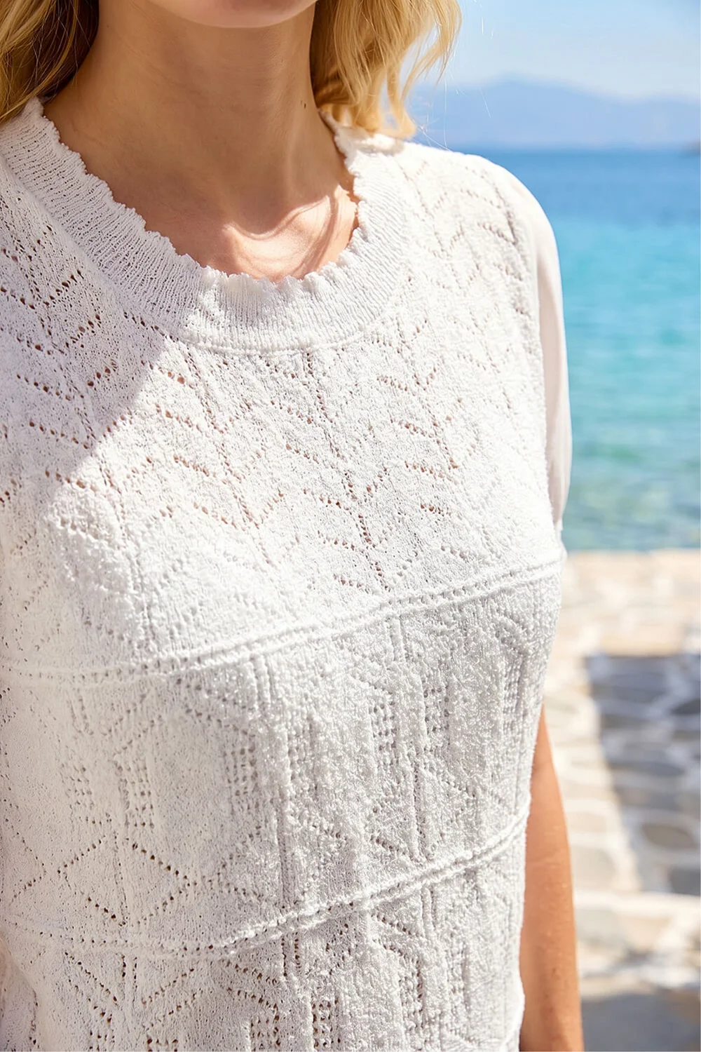 Roman Ivory Pointelle Knit Tee - 14 Image 4