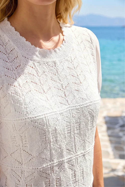 Roman Ivory Pointelle Knit Tee - 14 Image 4