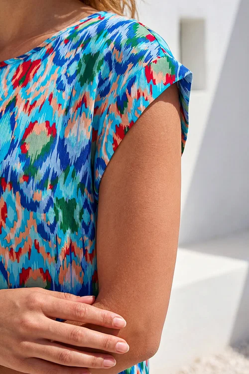 Roman Blue Abstract Print Shell Top - 20 Image 4