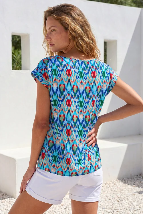 Roman Blue Abstract Print Shell Top - 20 Image 3