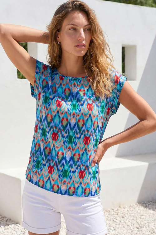 Roman Blue Abstract Print Shell Top - 20 Image 1