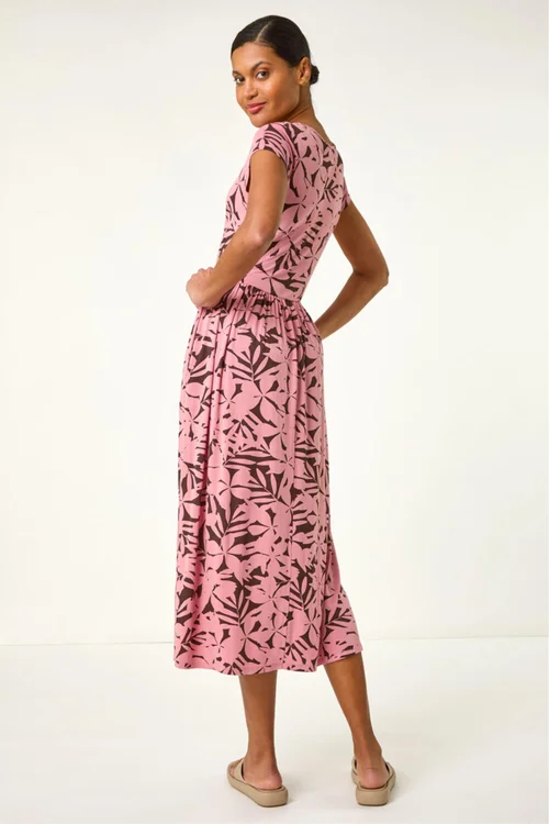 Roman Pink Floral Print Stretch Midi Dress - 14 Image 3