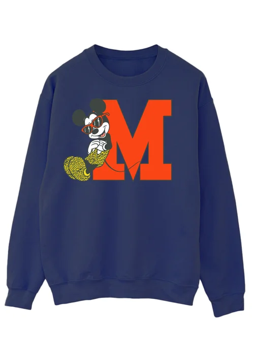 Disney Mickey Mouse Leopard Trousers Navy Graphic Sweatshirt - Small Image 1