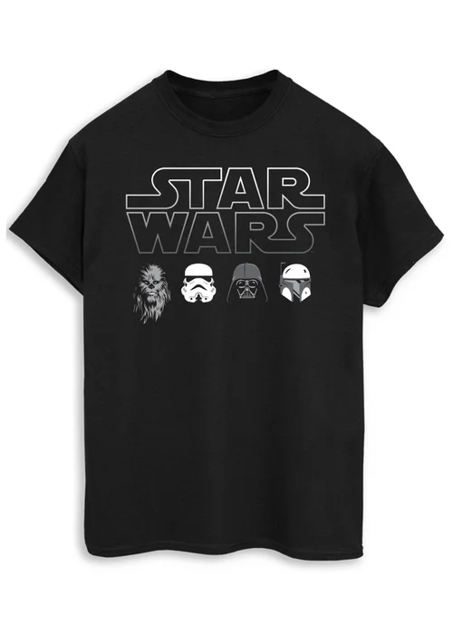 Spiral Galaxy Star Wars Character Heads Black T-Shirt - S Image 1