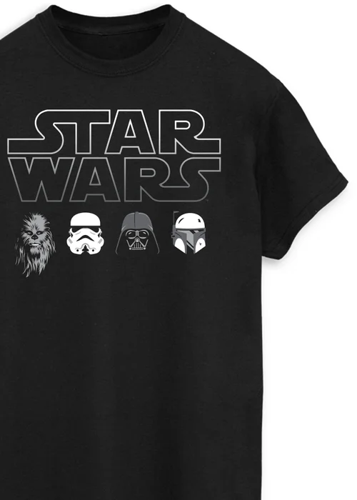 Spiral Galaxy Star Wars Character Heads Black T-Shirt - S Image 2