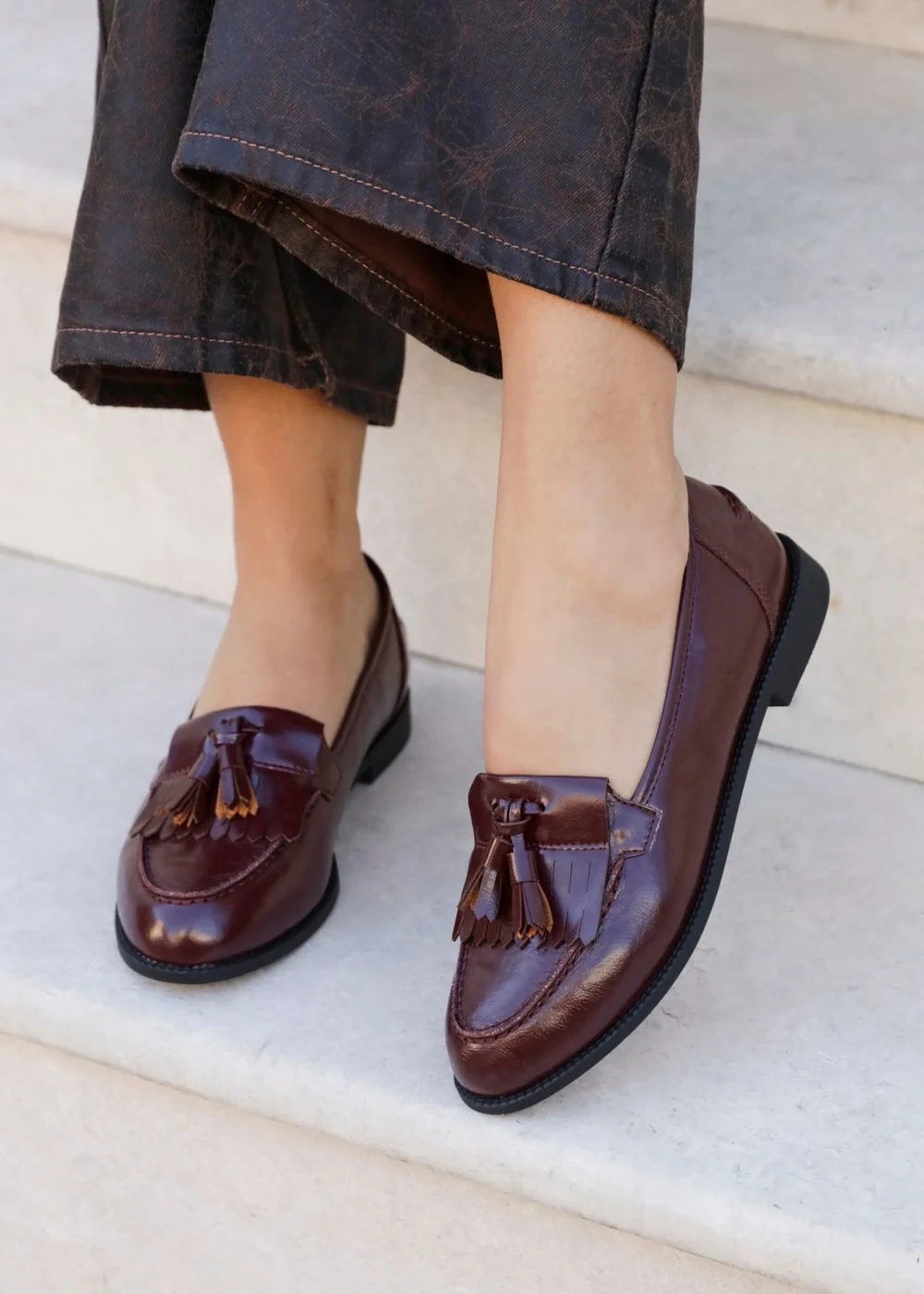 Linzi Rosemary Burgundy Faux Leather Loafers - 3 Image 6