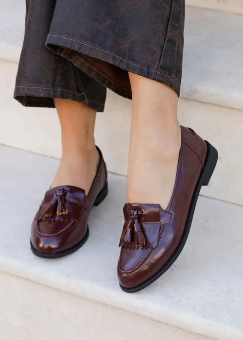 Linzi Rosemary Burgundy Faux Leather Loafers - 3 Image 6
