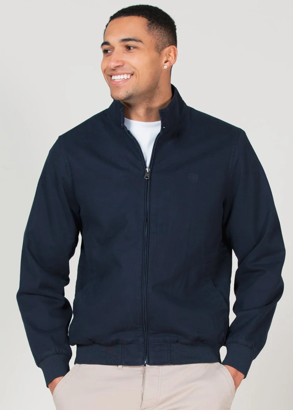 Kensington Eastside Navy Cotton Funnel Neck With Buttons Jacket - S Image 1