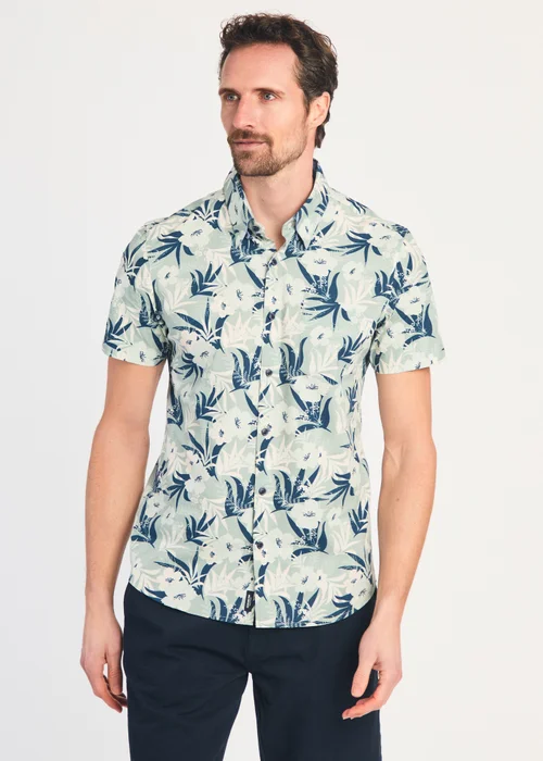 Kensington Eastside Green Cotton Printed Poplin Short Sleeve Shirt - M Image 1