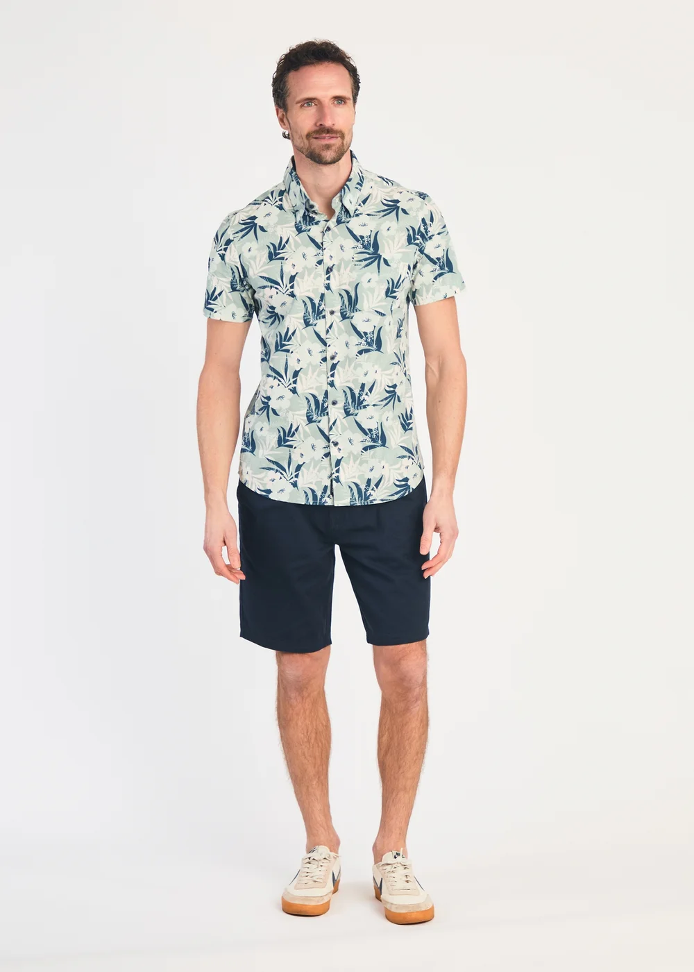 Kensington Eastside Green Cotton Printed Poplin Short Sleeve Shirt - M Image 4