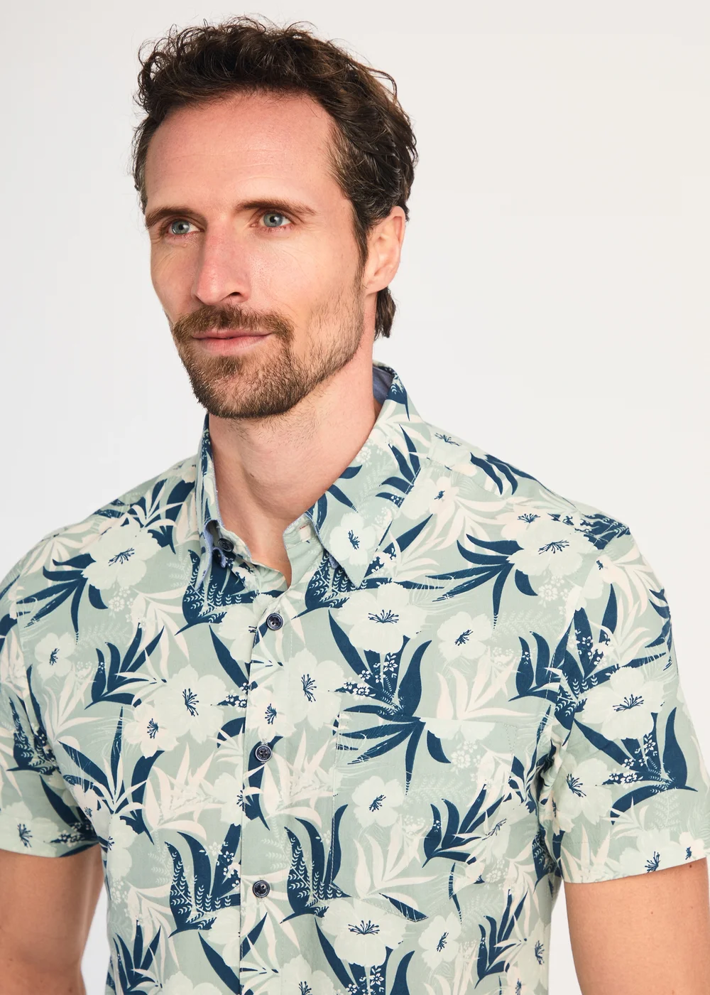 Kensington Eastside Green Cotton Printed Poplin Short Sleeve Shirt - M Image 3