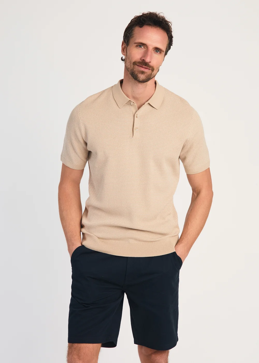 Kensington Eastside Stone Cotton Short Sleeve Button Up Polo Shirt - M Image 1