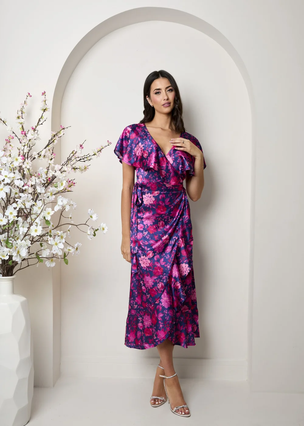 Chi Chi London Multi V Neck Floral Wrap Midi Dress - 6 Image 1