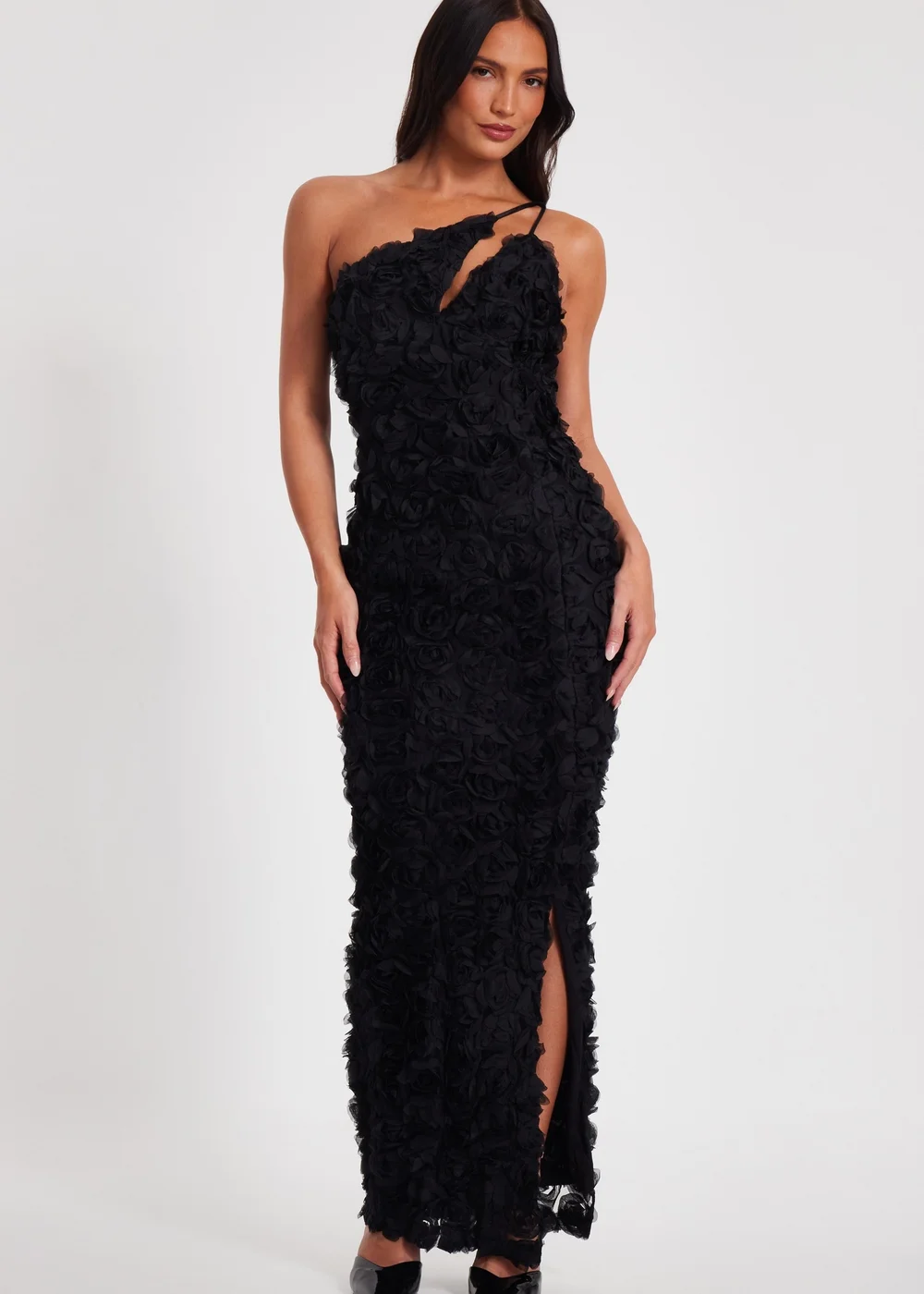 Quiz Black One Shoulder Floral Maxi Dress - 14 Quiz Black One Shoulder Floral Maxi Dress - 14