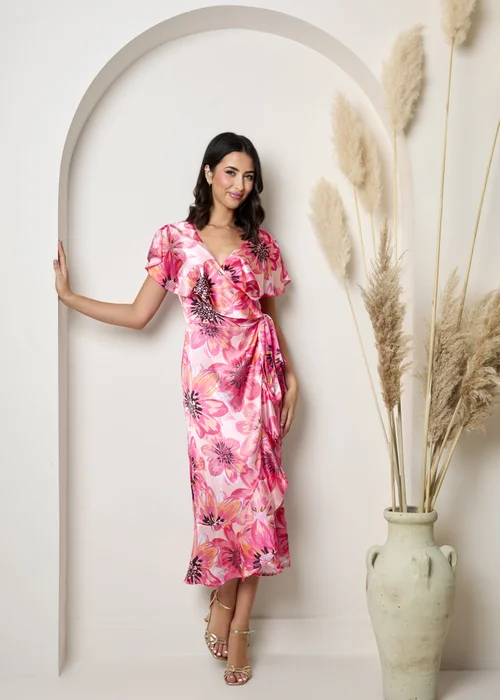 chi chi london long sleeve satin wrap shirt dress reviews Chi Chi London Satin Ruffle Wrap Midi Dress, Pink