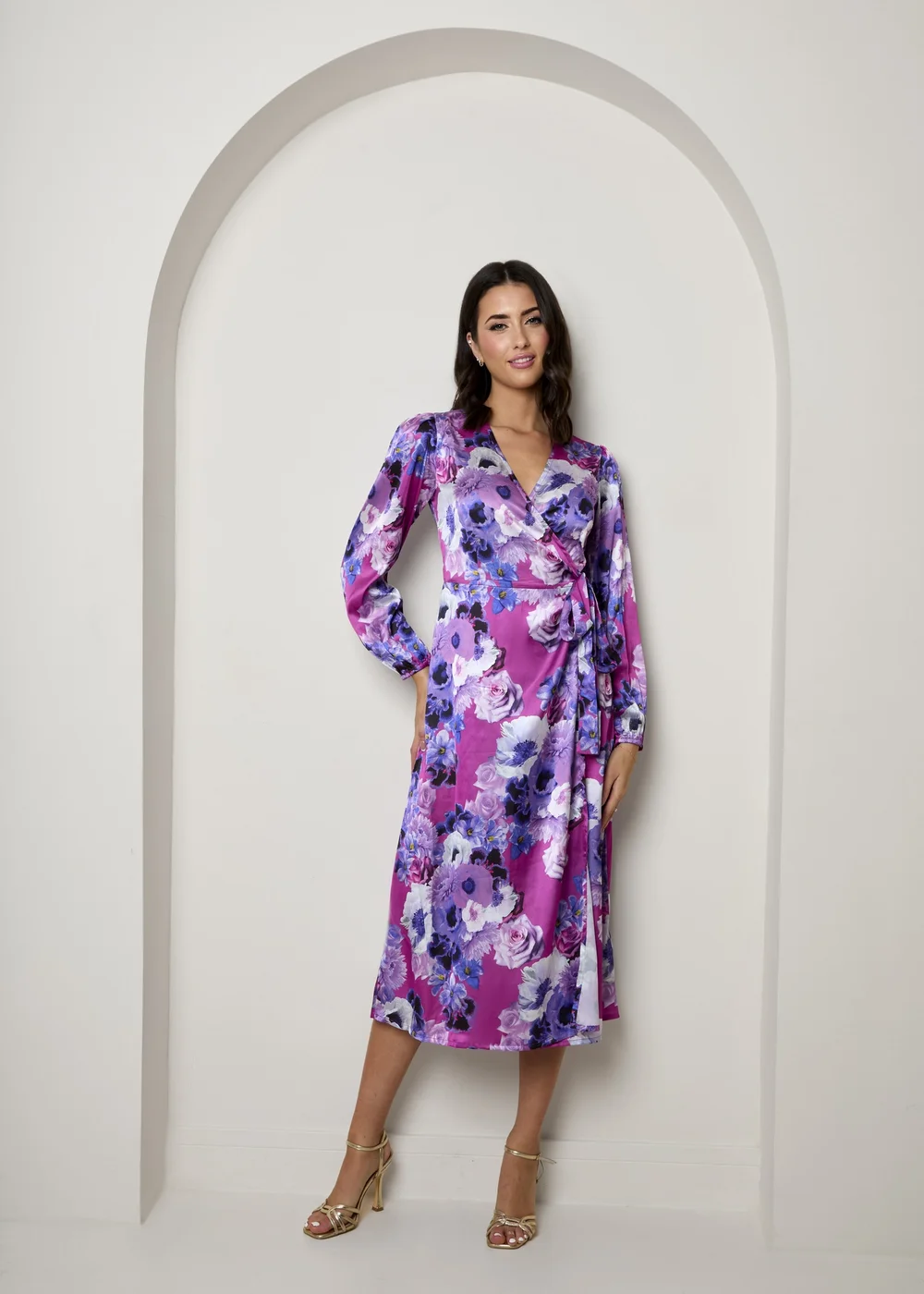 Chi Chi London Purple Plus Size Long Sleeve Floral Wrap Dress - 18 Chi Chi London Purple Plus Size Long Sleeve Floral Wrap Dress - 18