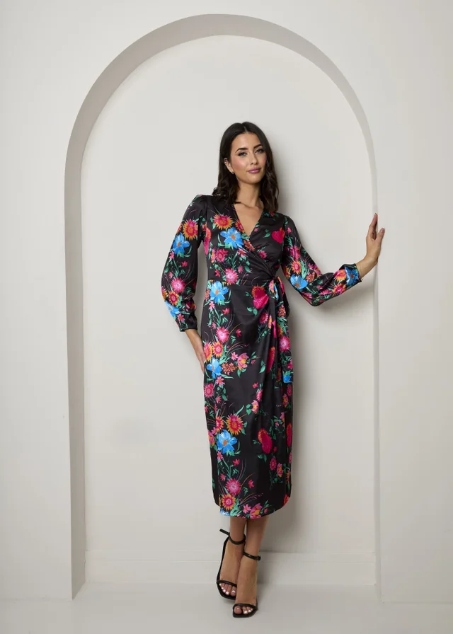 chi chi london women's flutter sleeve satin wrap dress reviews Flutter Sleeve Satin Wrap Dress in Pink
