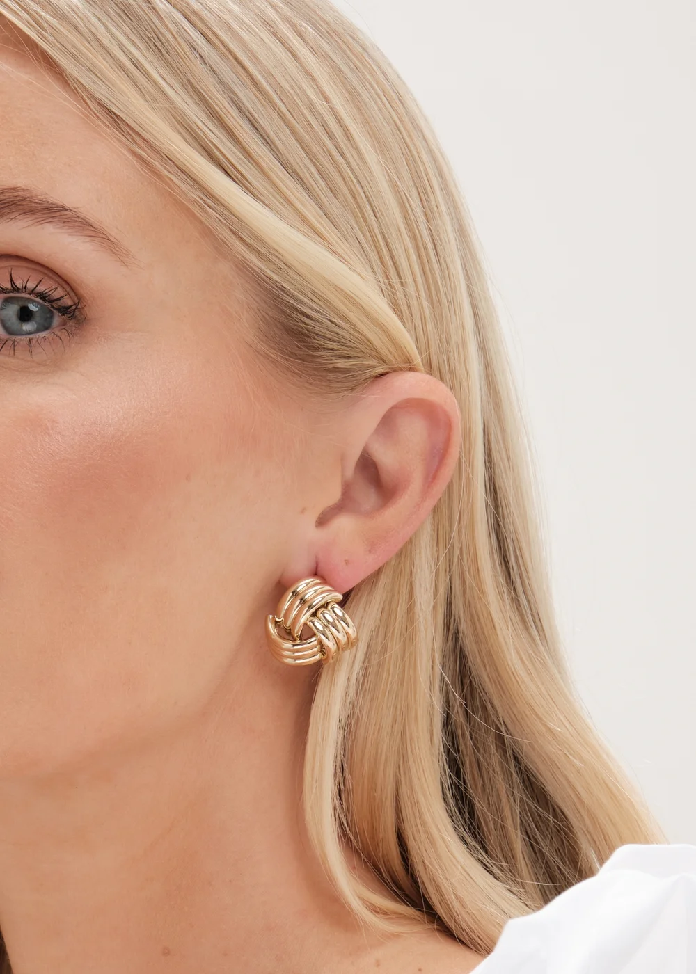 Mood Gold Ridged Triple Knot Stud Earrings - One Size Image 3