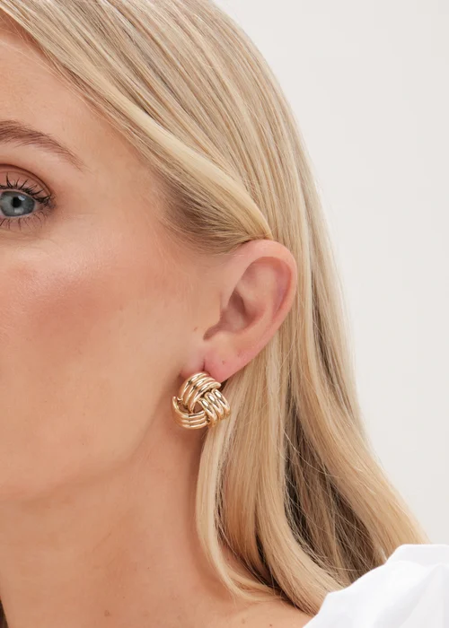 Mood Gold Ridged Triple Knot Stud Earrings - One Size Image 3