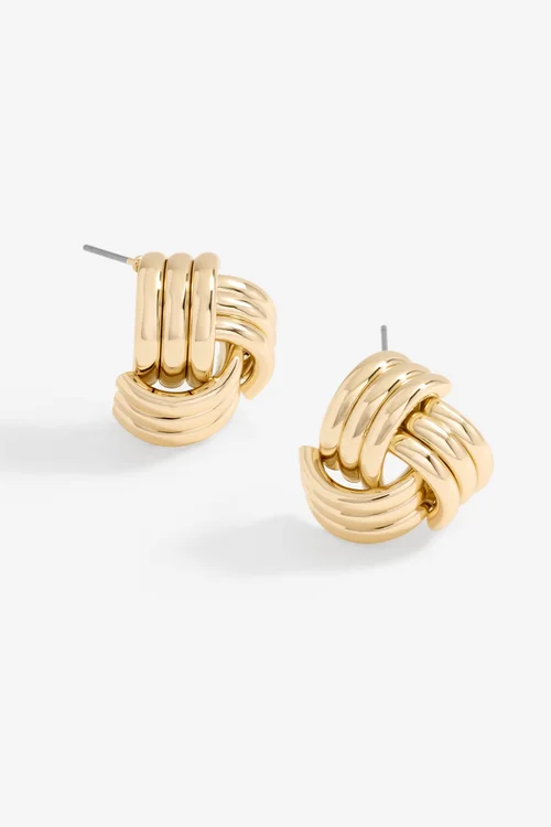 Mood Gold Ridged Triple Knot Stud Earrings - One Size Image 1