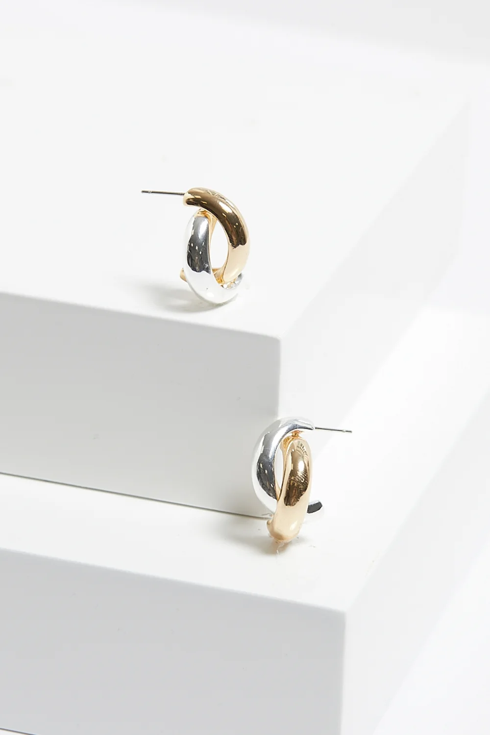 Mood Two Tone Polished Twist Hoop Earrings - One Size Image 2