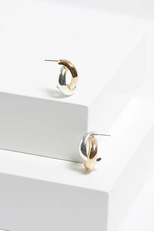 Mood Two Tone Polished Twist Hoop Earrings - One Size Image 2