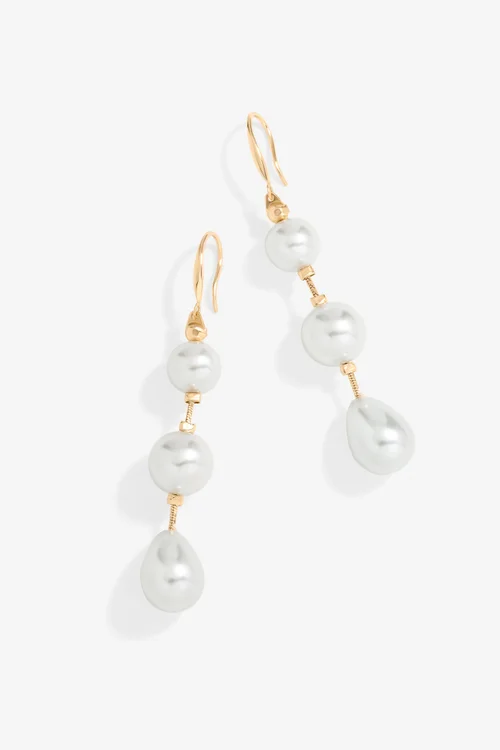 Mood Gold Pearl Linear Three Drop Earrings - One Size Image 1