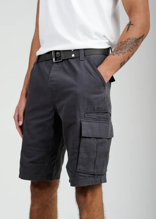 Tokyo Laundry Grey Cotton Ripstop Cargo Shorts - L Image 3