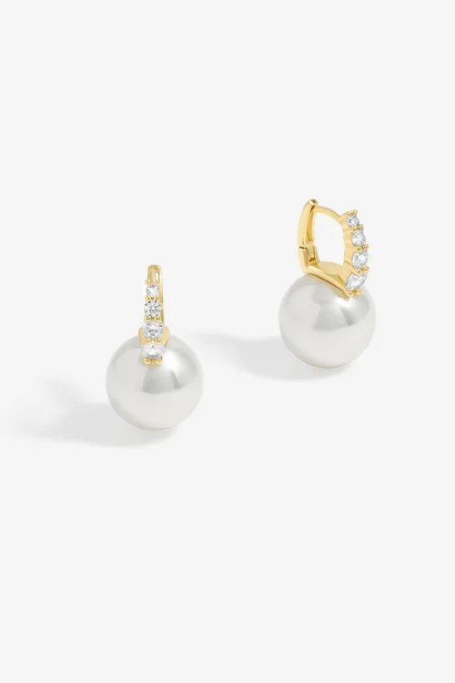 Mood Gold Cream Pearl & Crystal Hoop Earrings - One Size Image 1