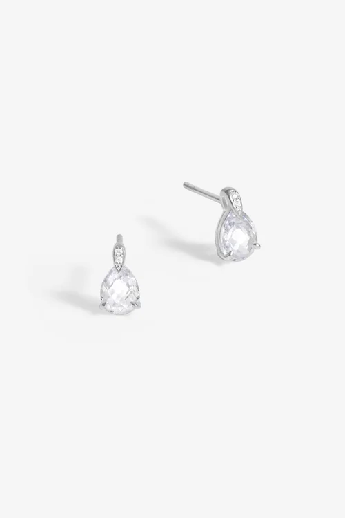 Simply Silver Sterling Silver 925 Cubic Zirconia & Pave Pear Drop Stud Earrings - One Size Image 1