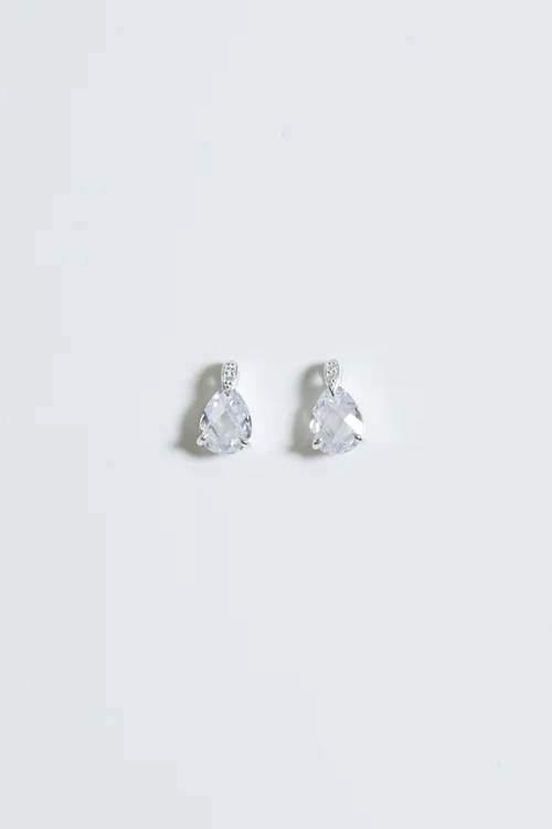 Simply Silver Sterling Silver 925 Cubic Zirconia & Pave Pear Drop Stud Earrings - One Size Image 4
