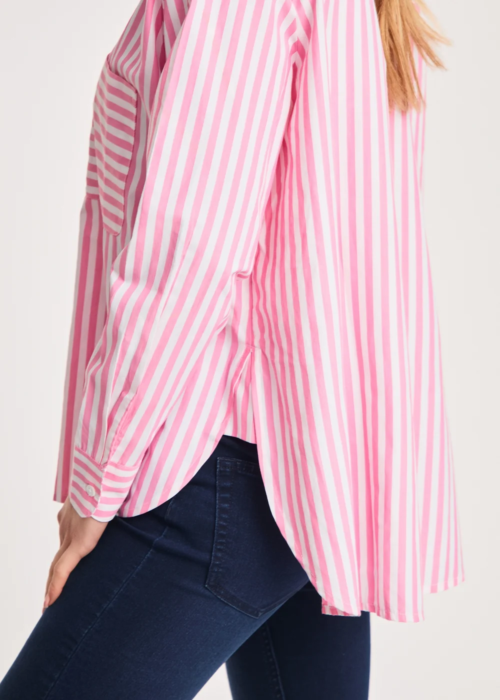 French Connection Pink Relaxed-Fit Striped Popover High-Low Hem Shirt - 8 Image 3