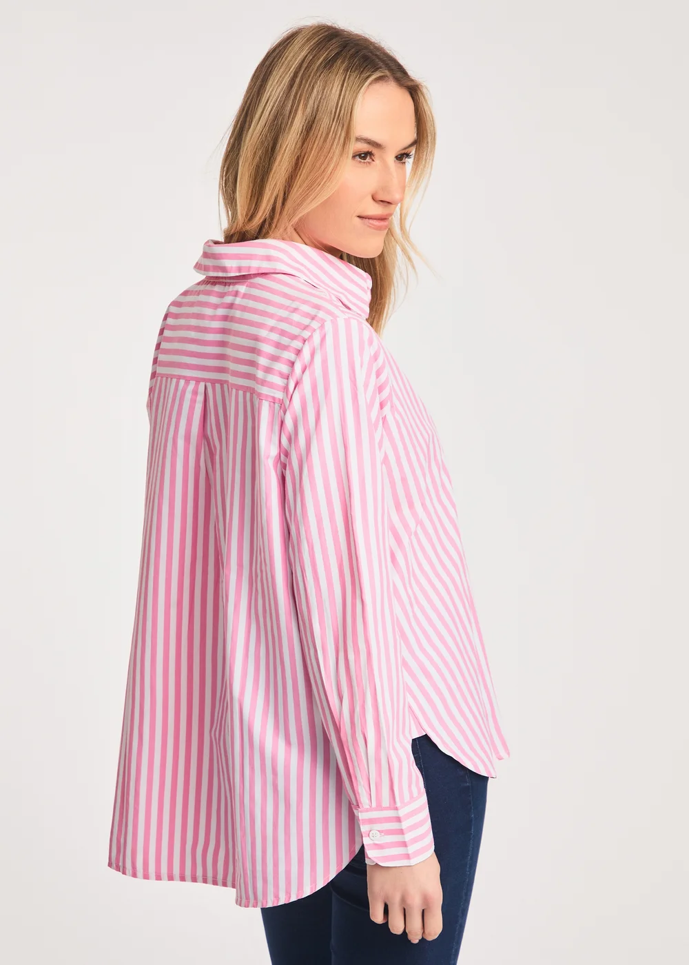 French Connection Pink Relaxed-Fit Striped Popover High-Low Hem Shirt - 8 Image 2