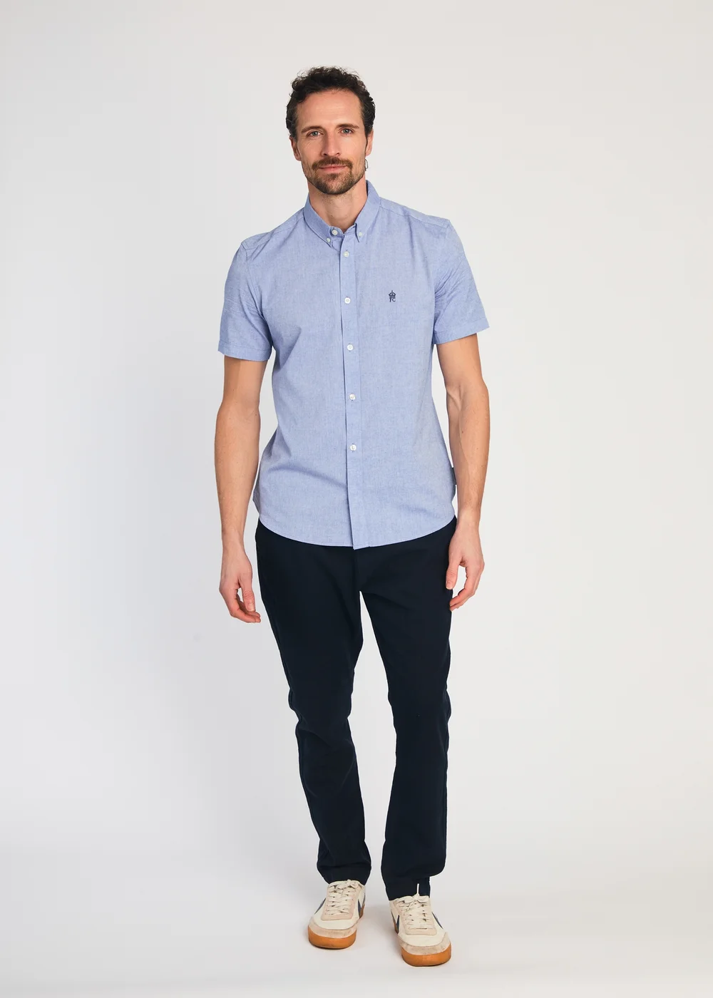 French Connection Navy Linen Blend Cuffed Trousers - 2XL Image 3