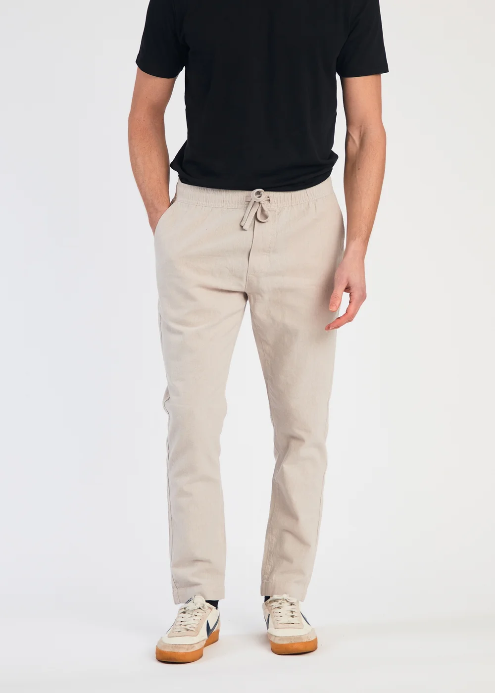 French Connection Stone Linen Blend Cuffed Trousers - L Image 1