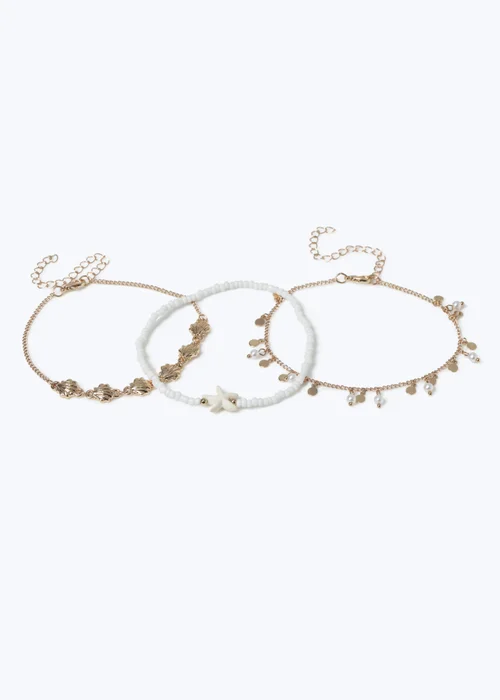 Muse 3 Pack Gold Beach Anklets - One Size Image 2