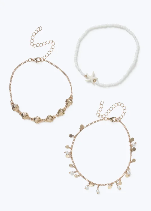 Muse 3 Pack Gold Beach Anklets - One Size Image 1