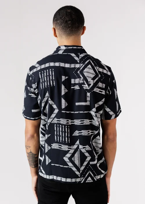 French Connection Black Tribal Print Short Sleeve Shirt - M Image 2