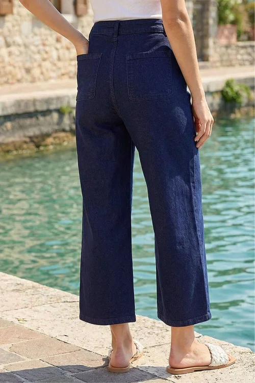Dusk Indigo Denim Pocket Detail Wide Leg Culotte - 10 Image 3