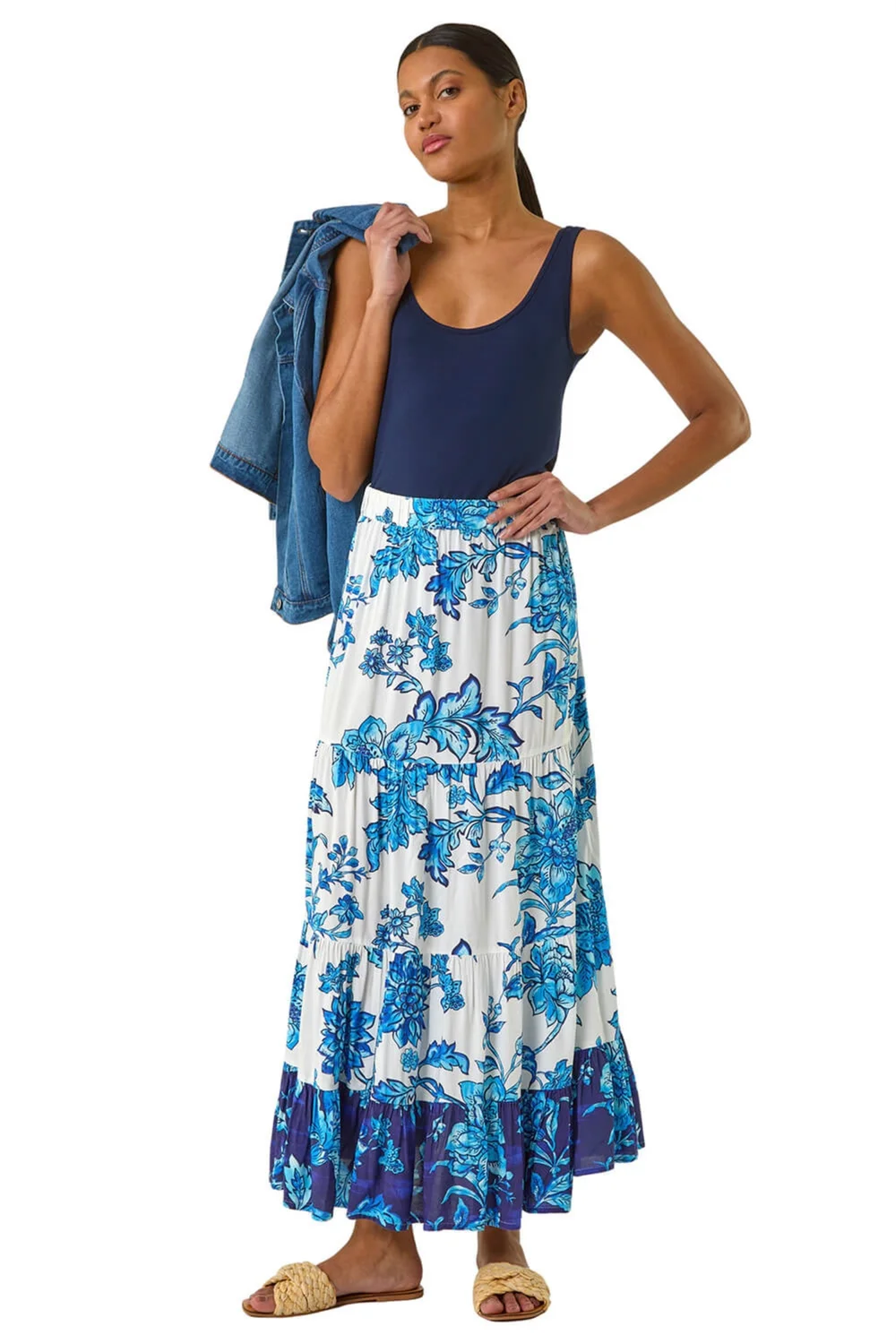 Roman Blue Contrast Floral Tiered Skirt - Size 12 Image 2