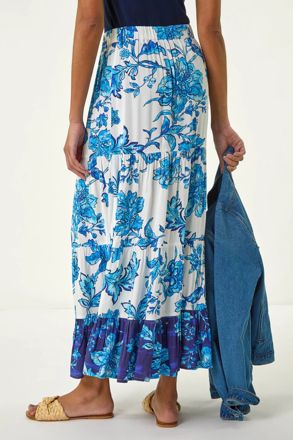 Roman Blue Contrast Floral Tiered Skirt - Size 12 Image 4